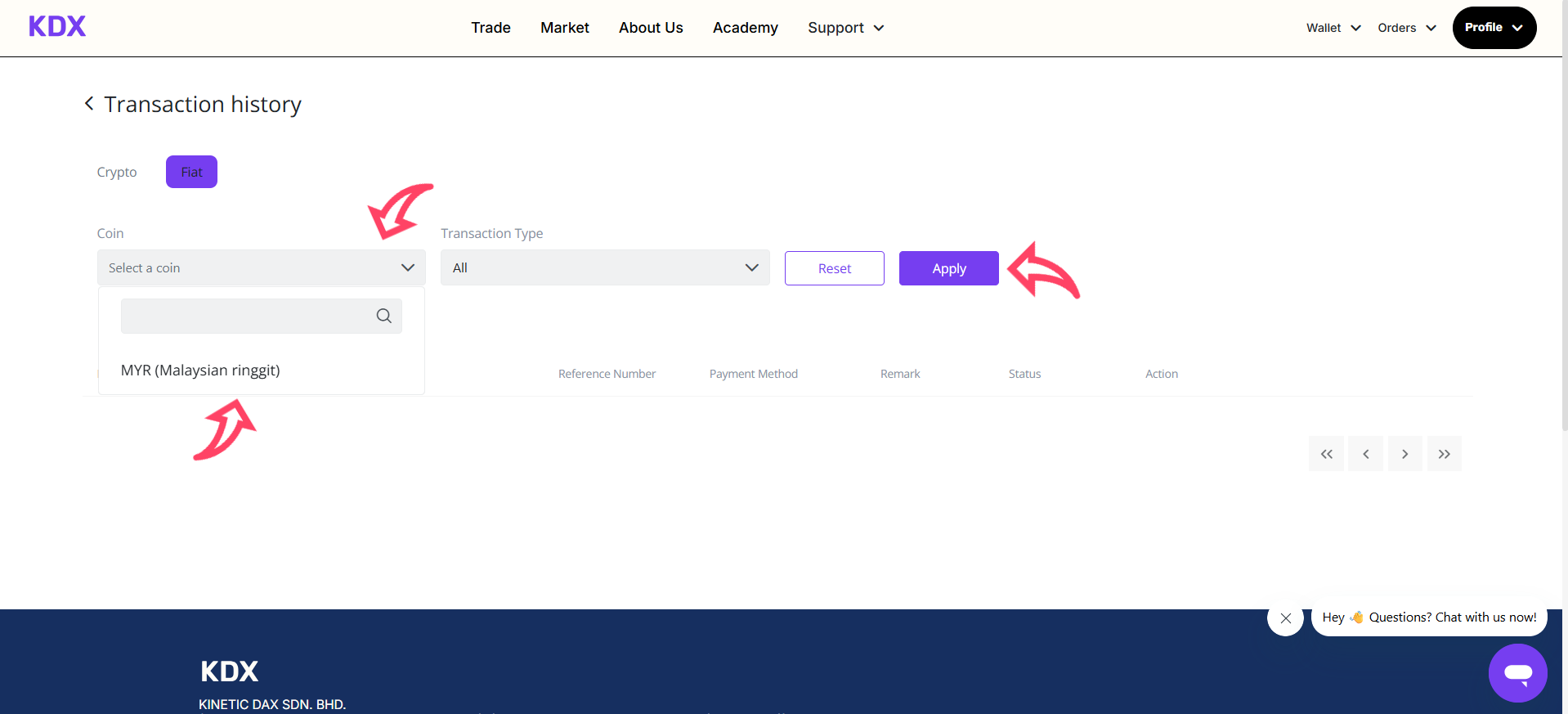 For Website - How to View Transaction Status – KDX Support
