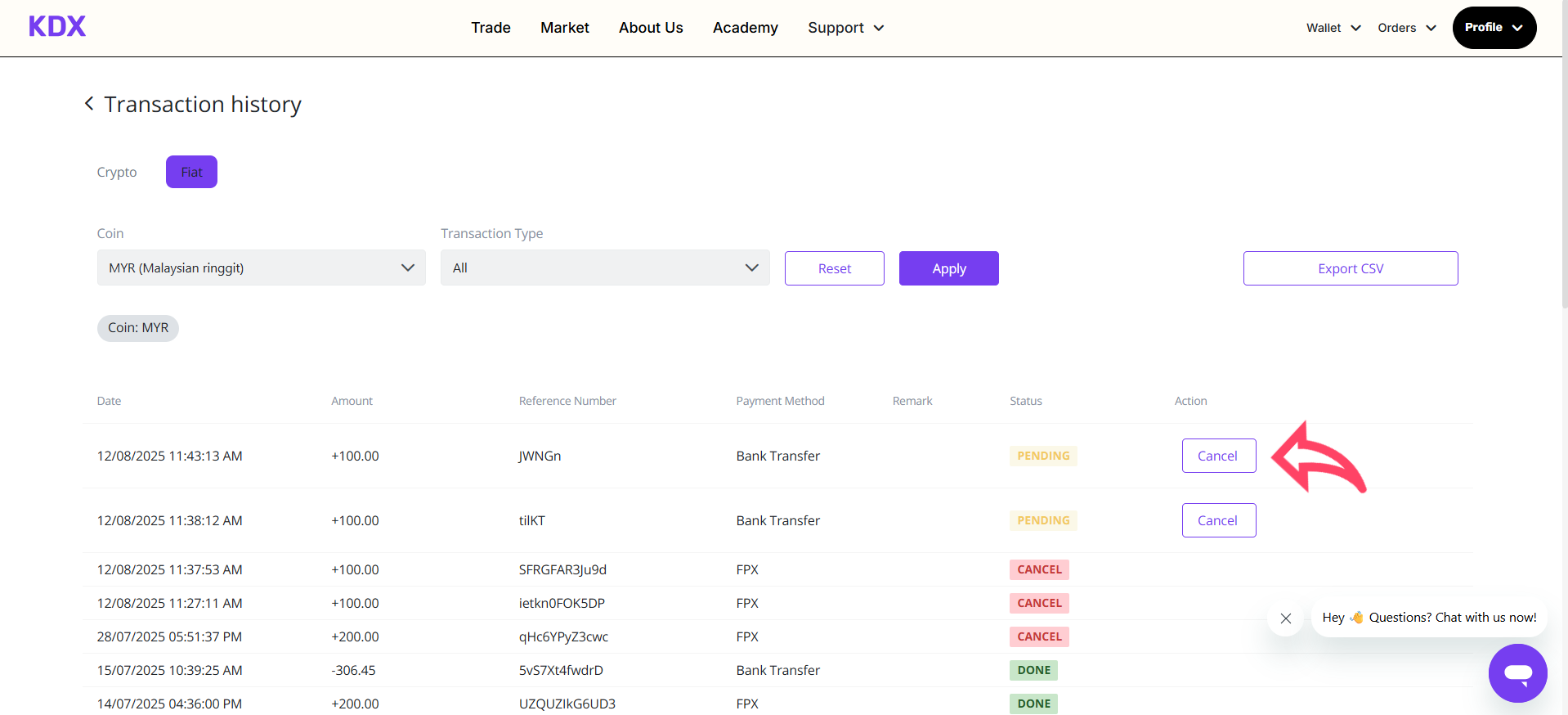 For Website - How to Cancel Pending Deposit Transaction – KDX Support